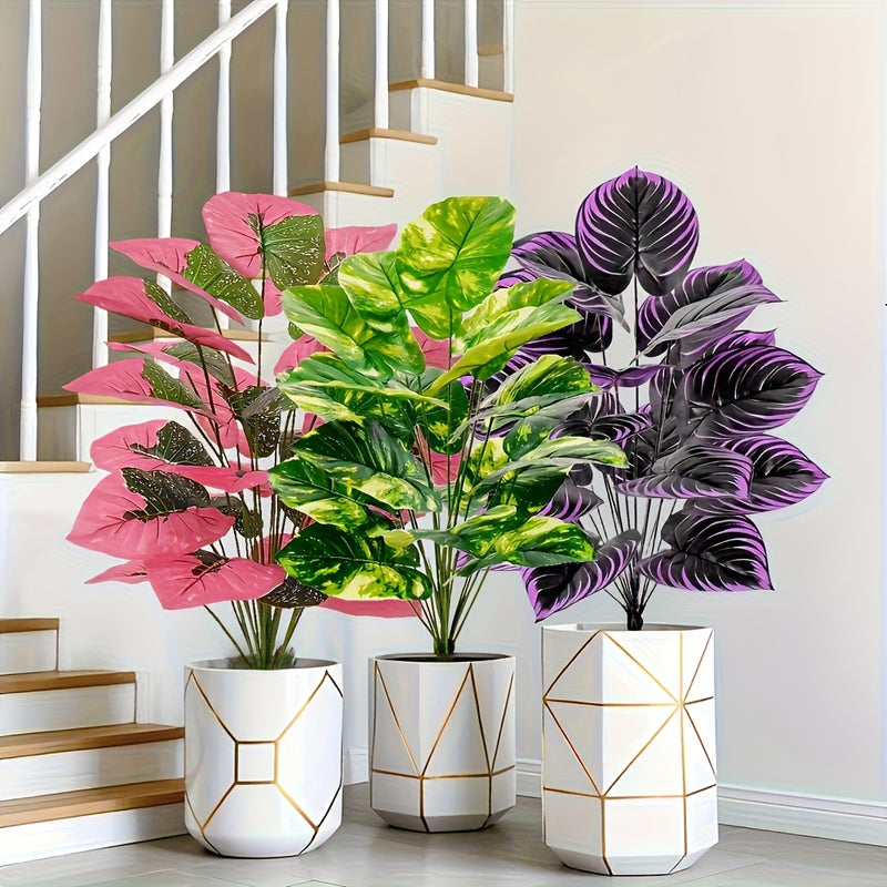 3 Hermosas Plantas Artificiales, Juego de 3 Piezas - Macetas Realistas de Plástico para Decoración de Selva Tropical, Ideal para Hogar, Jardín, Bodas, Terraza Exterior y Primavera/Verano, Uso en Interiores/Exteriores o Diversos Ambientes