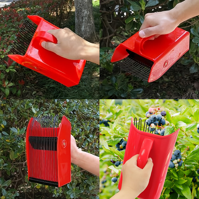 Recolector de arándanos metálico rojo - No necesita batería, perfecto para cosechar arándanos, moras, fresas, saúcos, grosellas, escaramujos y más, herramienta de cosecha de frutas | Mango ergonómico | Construcción duradera, herramienta de recolección de