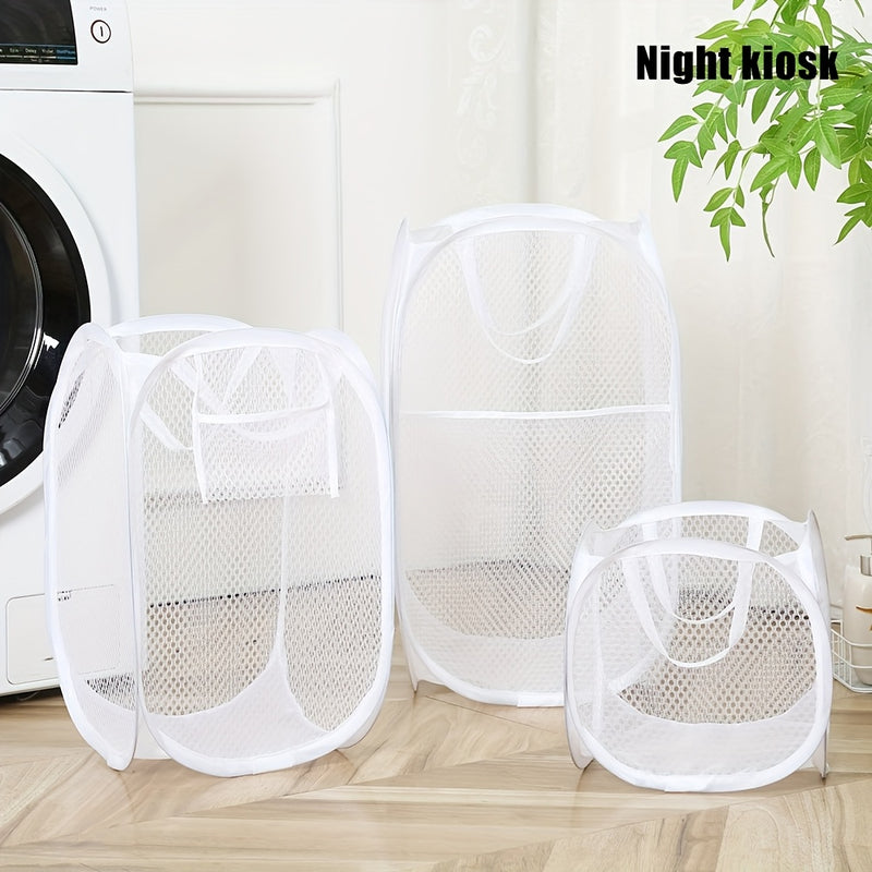 Cesto de lavandería de malla elegante y resistente con asa - Ideal para dormitorios, viajes y baños - Cesta de almacenamiento de ropa sucia de poliéster, cesta de almacenamiento plegable