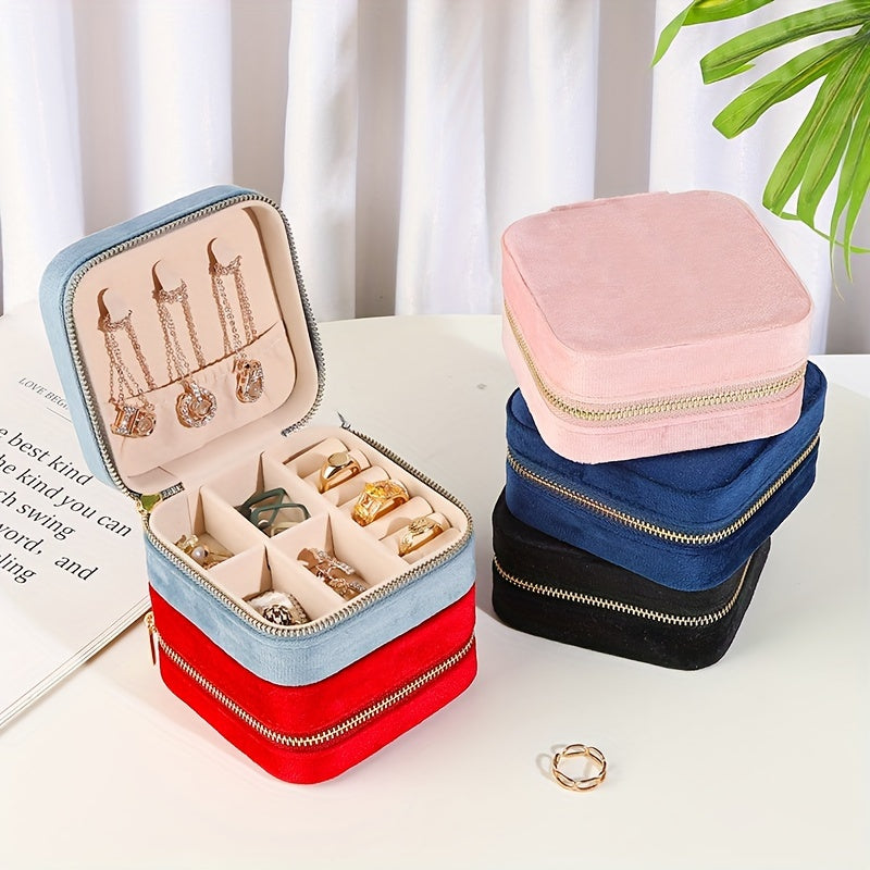 1pc Caja De Almacenamiento De Joyas Portátil Pequeña, Caja De Paquete, Caja De Joyería De Viaje De Terciopelo Para Anillos, Collares, Pulseras, Pendientes, Clips Para El Cabello, Etc. Estilo Elegante Y Exquisito
