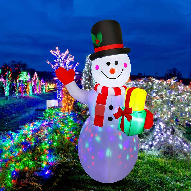 1pc Muñeco de Nieve Inflable de Navidad - 152.4cm de Alto, Decoración Exterior para Jardín con Luces LED Giratorias, Material Plástico, Alimentado por Electricidad (110V/220V), Enchufe de EE.UU., No Requiere Batería, Incluye Fuente de Luz, para Iluminaci