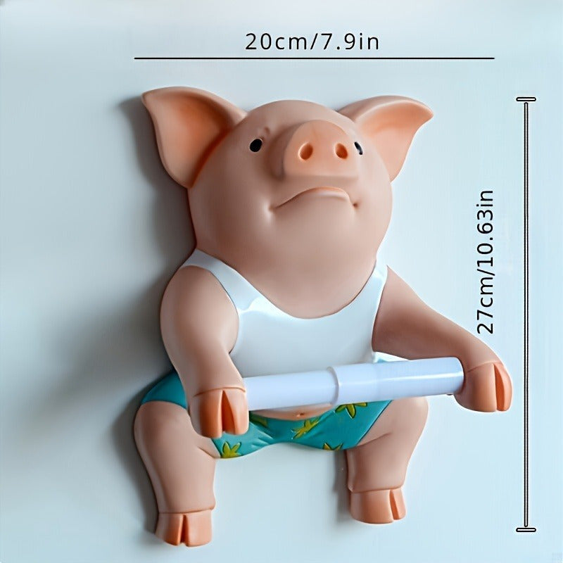 1pc Lindo soporte de papel higiénico de cerdo, dispensador de rollo de papel de resina, montaje en pared autoadhesivo, para baño
