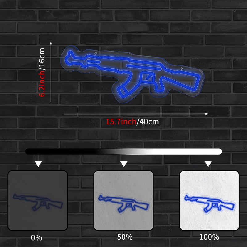 1pc Luminoso de Neón AK47, Decoración de Pared de Juegos Multipropósito con Control de Interruptor, Sin Batería Requerida, Montaje en Pared Incluido, Ideal para Salas de Esports, Bares, Áreas de Juegos al Aire Libre y Decoración de Fiestas
