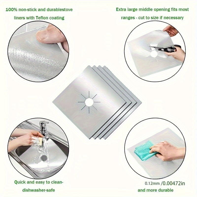 4pcs Cubiertas Premium Antiadherentes para Quemadores de Estufa - Doble Grosor, Resistentes al Calor y Reutilizables, Protectores de Cocina para una Limpieza Fácil