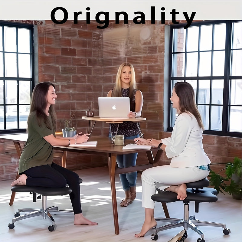 1 silla de oficina con piernas cruzadas, silla de meditación con altura ajustable, hecha de metal y equipada con ruedas, adecuada para el hogar con soporte para la espalda.