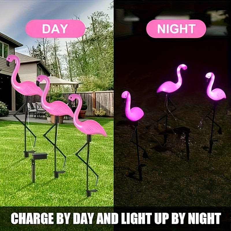 Luces solares para paisajes exteriores, estatuas de flamencos rosados para jardín con iluminación LED - duraderas y hechas de plástico, ideales para caminos de flores, céspedes y decoraciones de Halloween y Pascua