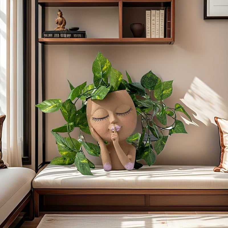 1pieza Resina Artesanías Gran Niña Susurrante Maceta Jardín Rural Hogar Sala de Estar Decoración Interior Exterior Estatua de Artesanía Hecha a Mano Pura Diseño Exquisito Estilo Europeo y Americano Ornamento para el Hogar