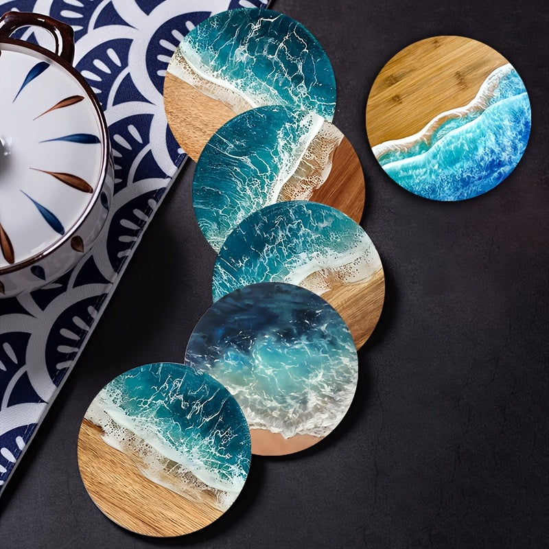 6 Posavasos de Playa Oceánica, Resistentes al Calor y Aislantes, Ideales para Cafés, Oficinas, Cocinas, Restaurantes, Regalo Perfecto para Cumpleaños o Navidad, Ideal para Acción de Gracias