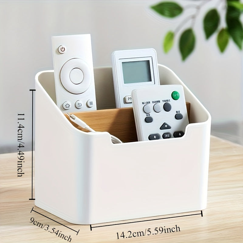 1pc Caja de almacenamiento multifuncional de plástico blanco, organizador para el hogar para controles remotos de TV, cosméticos, dispensador de pañuelos, organizador práctico para escritorio y mesa