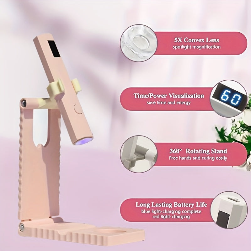 Lámpara de uñas portátil mini con pantalla LED - Recargable por USB, amigable para viajes, luz de relajación de alta calidad con pantalla LCD para manicura y pedicura, diseño compacto - Regalo perfecto para la familia, accesorios para técnicos de uñas, l