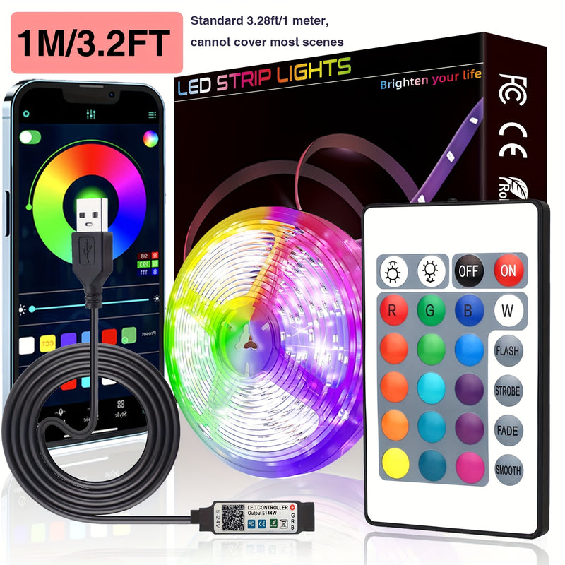 Tira de luces LED para habitación, 91.44-3048.0 cm con control por APP y control remoto IR de 24 teclas, múltiples modos dinámicos y funciones DIY, fácil de instalar, longitud ajustable, ideal para decoración de fiestas en casa, iluminación de escenario