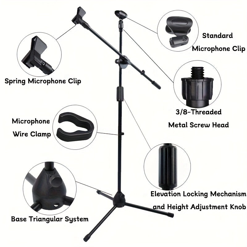 Soporte de Micrófono Profesional de Trípode Resistente con Altura Ajustable, Base Robusta - Para Estudio en Casa, Escenario En Vivo, Podcasts, Grabación, Karaoke, Oficina - Compatible con Micrófonos Dinámicos/Condensadores (), Soporte Versátil para Micro