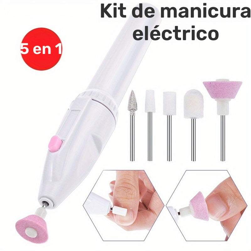 Set Profesional de Lima y Taladro de Uñas Eléctrico 5-en-1 - Kit de Manicura y Pedicura con Batería para Uñas Lisas y Brillantes, Amoladora, Cuidado, Herramientas de Arte de Uñas