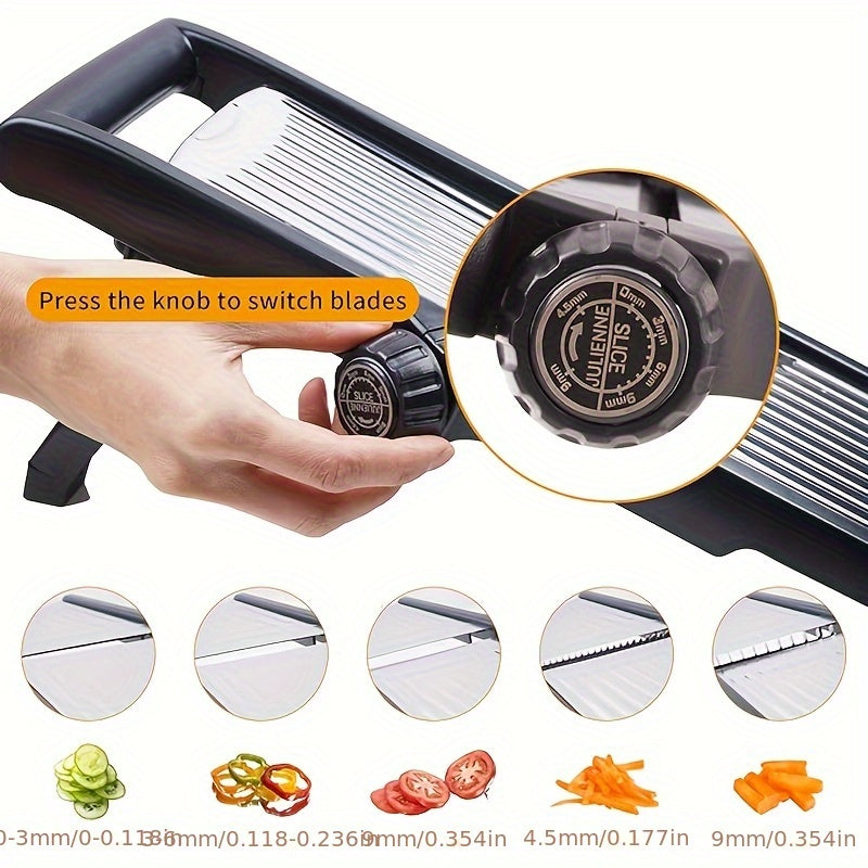 Mandolina profesional de acero inoxidable para cortar verduras - Diseño ergonómico ajustable para cortar con precisión papas, tomates, zanahorias y más - Herramienta de cocina duradera y fácil de limpiar, cortar verduras