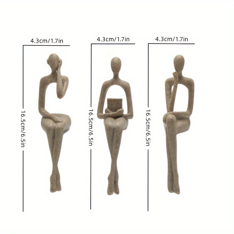 3 piezas de pensador de arenisca europea, exhibidor de colgantes, decoración de armario, figura abstracta, decoración avanzada de lujo, hogar, sala de estar, decoración de mesa.