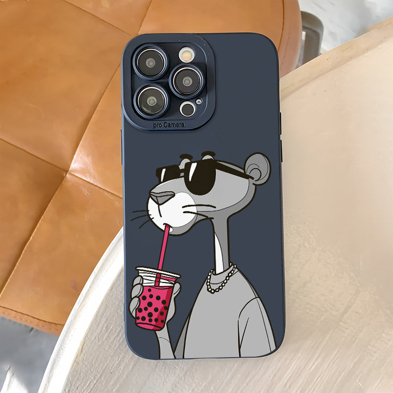 Juego de 5 piezas Funda para Teléfono con Diseño Creativo de Guepardo Gris y Rosa + Cubierta para Cargador + Protector de Cable + Correa de Almacenamiento, Carcasa Protectora Anticaída TPU Compatible con iPhone 6/7/8/X/Xs/XR/XS Max/11/12/13/14/15/Pro Max