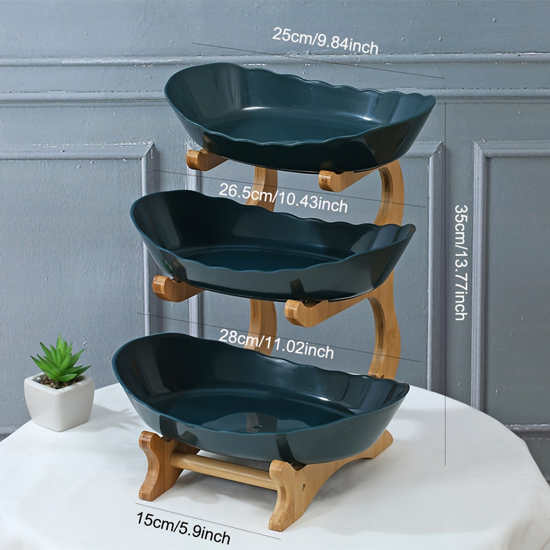 Un Conjunto de Cesta de Frutas Creativa de Dos/Cuatro Capas para Cocina de Gran Capacidad, Bandeja de Frutas Secas Estilo Europeo, Estantería de Madera de Bambú para Hogar, Bandeja de Snacks, Bandeja de Dulces, Cesta de Frutas