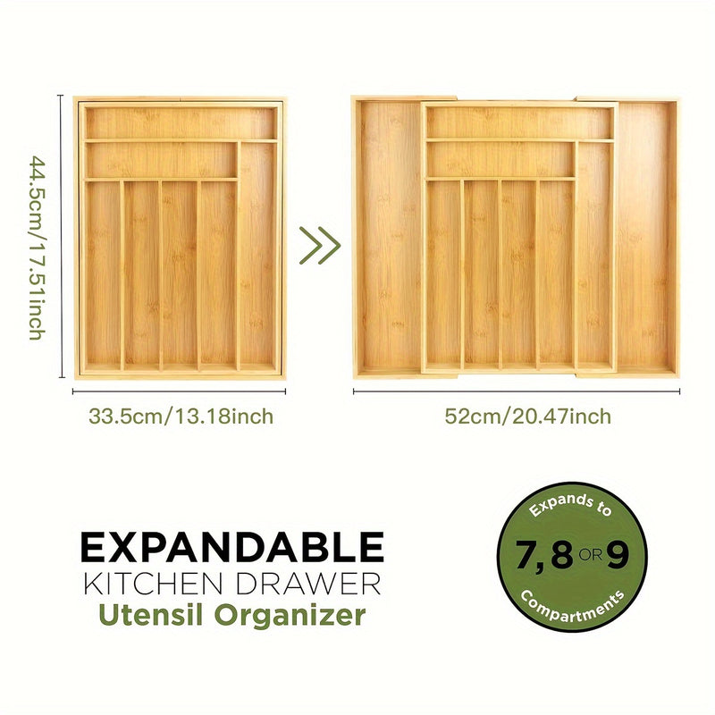 Caixa de almacenamiento extensible para cubiertos de bambú, cajón organizador con divisiones ranuradas, bandeja para utensilios de cocina y hogar, ideal para cocinas, dormitorios y salones