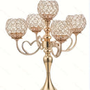 Candelabro de 5 cabezas con cristal dorado - Elegante decoración de mesa para bodas, cumpleaños y cenas románticas, accesorio de comedor romántico | Candelabro de cristal | Base metálica duradera, soporte de velas de cristal