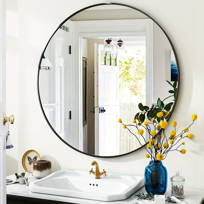 Espejo redondo de tocador de 20 o 60.96 cm con marco metálico negro y dorado, vidrio irrompible, espejo decorativo para pared, ideal para baño, dormitorio, pasillo o sala, regalo perfecto para Navidad o Halloween