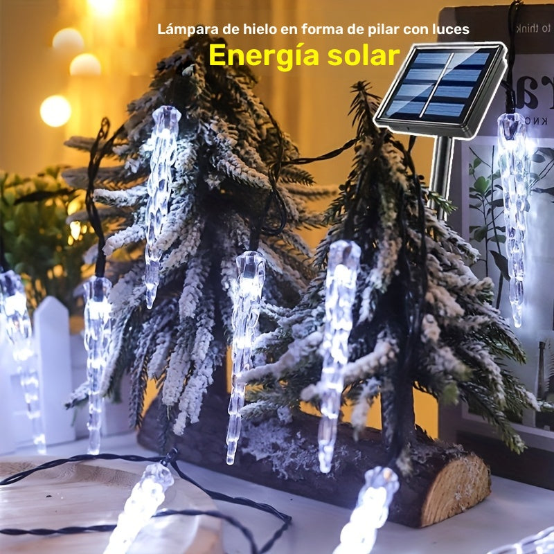 1pc Cadena de luces de energía solar de 20LED con 8 modos, luz decorativa de invierno para Navidad, luz de alero de pasillo, cadena de luces para patio exterior, 1 cadena de 5 metros con 20 luces