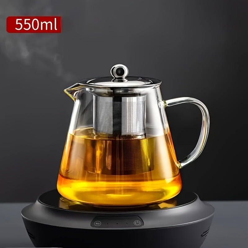 Tetera de Vidrio Grueso Premium con Infusor de Acero Inoxidable - Resistente al Calor, Apta para Lavavajillas para Café, Té en Flor y Hojas Sueltas