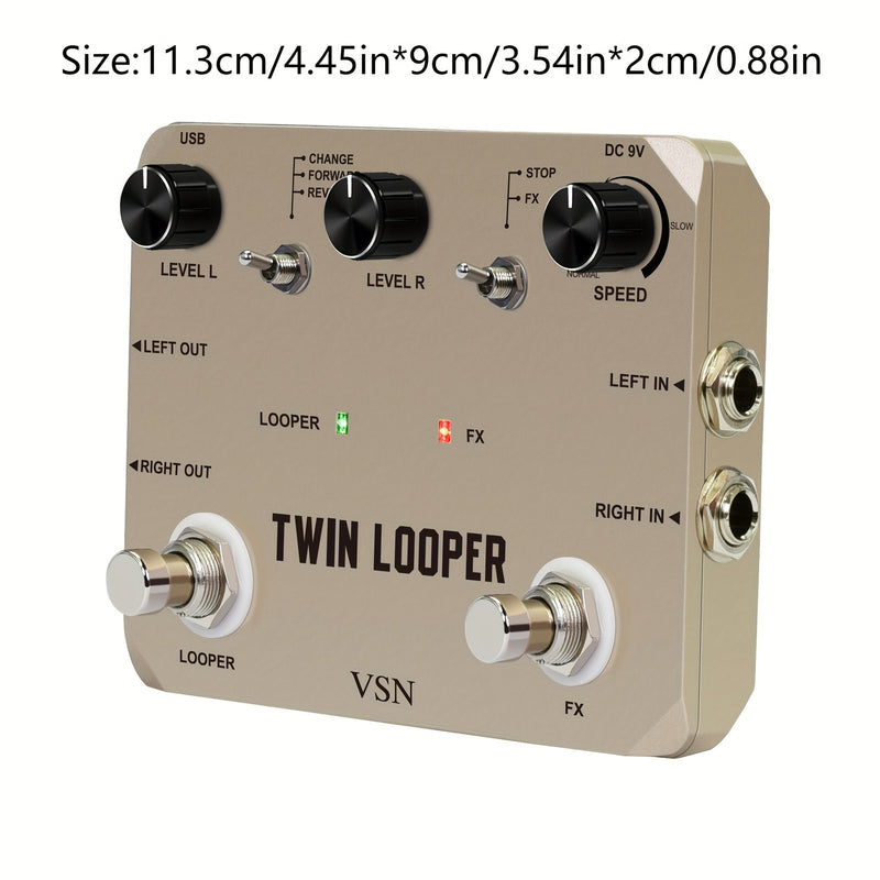 Pedal de Guitarra Eléctrica Twin Looper - Grabación de 10 Minutos, True Bypass, Sonido Analógico con 11 Efectos, Reproducción Inversa y Control de Movimiento Lento