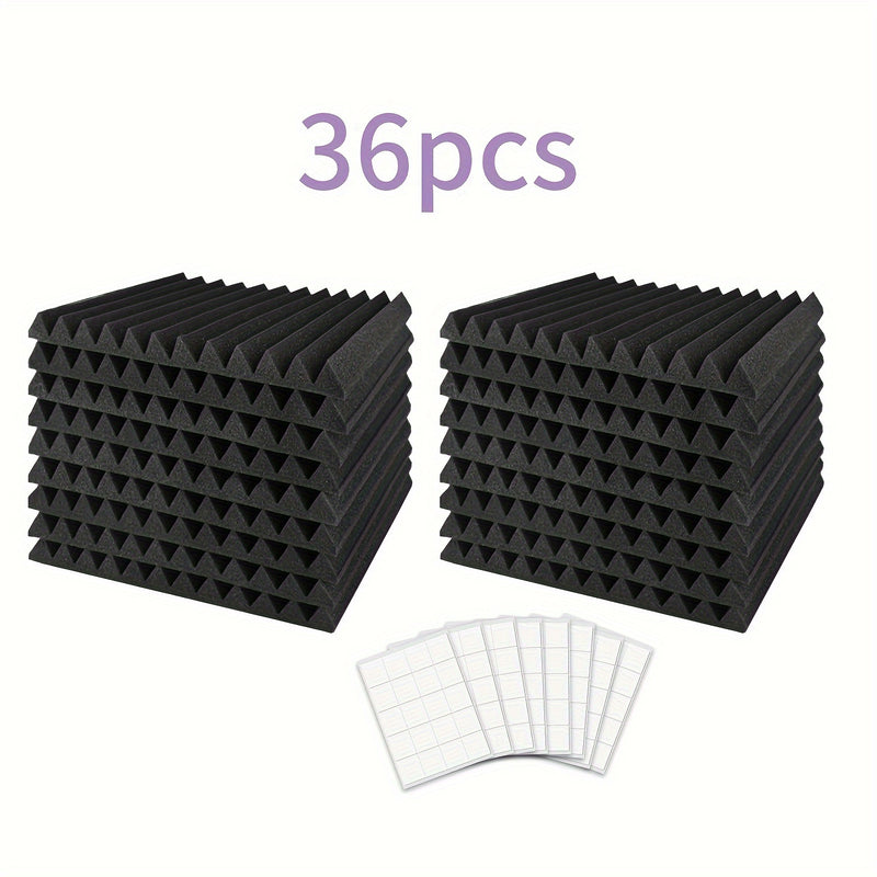 Juego de 36 Paneles de Espuma Acústica para Estudio - Cuñas Incombustibles para Aislamiento Acústico con Adhesivo Doble Cara, Ideales para Hogar, Oficina y Espacios de Grabación - 1" x 12" x 12