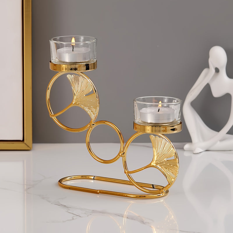 1 Portavelas, Diseño De Hoja De Ginkgo De Hierro, Candelabro De Múltiples Cabezas, Para Centro De Mesa, Accesorios Para Fotos De Cena A La Luz De Las Velas, Decoración De Ambiente De Citas De Aniversario De Boda, Decoración De Ambiente De Mesa, Sala De E