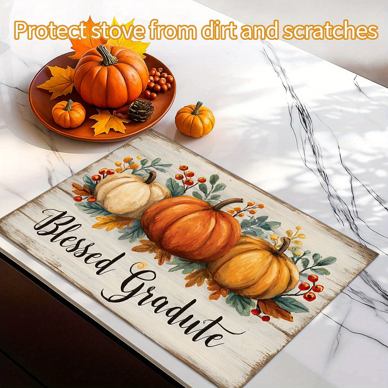 1pc Cubierta Decorativa para Estufa de Acción de Gracias - con Calabaza, Texto "Graduado Bendecido" - Protector Antirrayas con Forro de Goma para Estufas a Gas/Eléctricas - Ajuste para Estufas Eléctricas Estándar - Decoración para Acción de Gracias, Otoñ