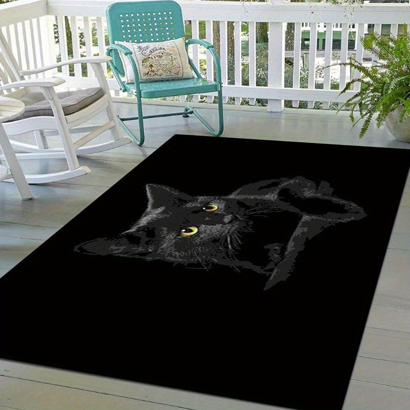 Tapete de 850g/m² con diseño de gato negro, antideslizante, lavable en máquina, espesado, adecuado para entrada/salida/cochera/baño/dormitorio/sala de estar, suave como una nube, estilo universal, adecuado para Navidad, Halloween, Pascua, Día del Padre,