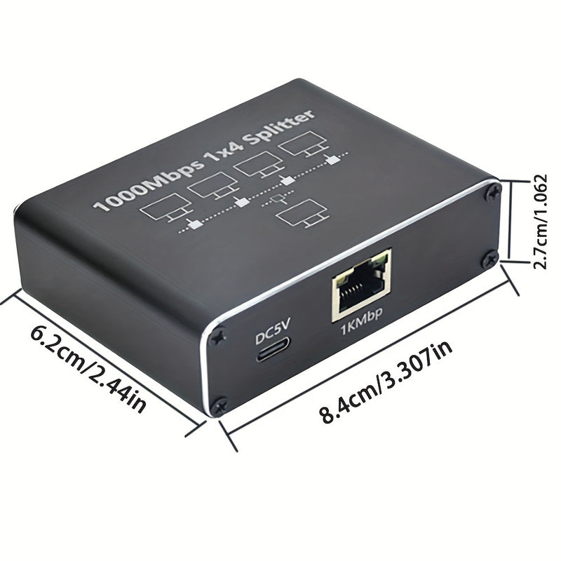 Divisor de red Gigabit Ethernet de 1 a 4, concentrador de red de 1000 Mbps con cable de alimentación USB, conector RJ45, acabado mate, compatible universalmente con cables Ethernet Cat5/5e/6/7/8, hub de distribución de red para múltiples dispositivos sin