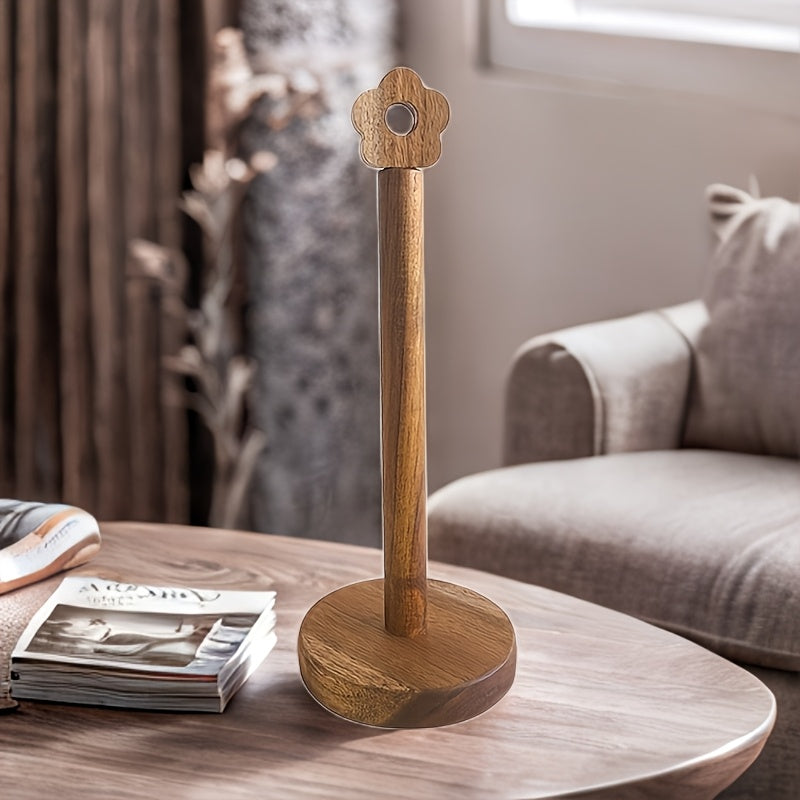 1 unidad de soporte de toalla de papel de cocina de madera rústica, diseño de montaje vertical a ras, soporte de almacenamiento de película sin taladro, organizador de encimera