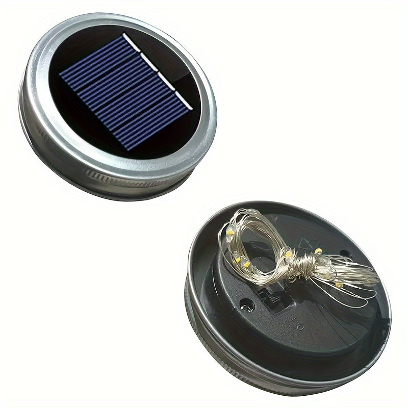 4/6pcs Luces de Hadas LED con Energía Solar, Luces de Cadena con Ganchos para Tapa de Tarro Mason - Ideales para Decoraciones Interiores y Exteriores, Navidad, Fiestas y Ambiente de Fiesta - Batería de Níquel Recargable, No Necesita Control Remoto, Luces