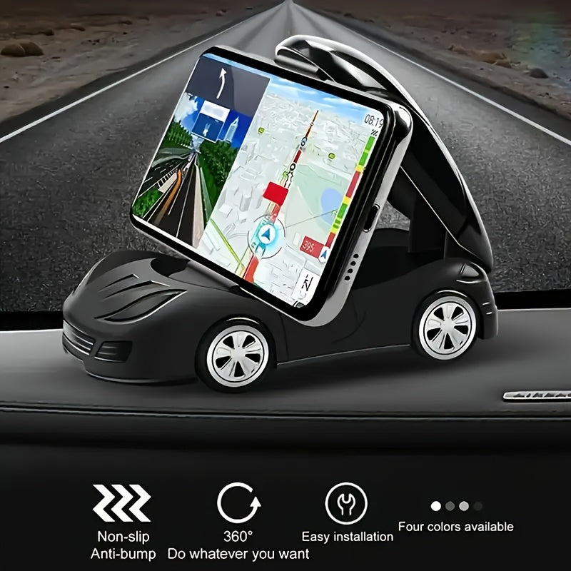 Soporte para Teléfono de Salpicadero Giratorio 360° para Coche - Diseño Plegable, Material ABS, Estilo Deportivo Rojo con Detalles Negros, Compatible con la Mayoría de Vehículos, Soporte para Teléfono en el Coche