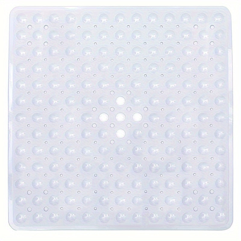 Alfombrilla de Baño Cuadrada de 1 pieza, Antideslizante con Orificio de Drenaje y Ventosas de Gran Capacidad de Absorción, Fácil de Limpiar, Lavable en Máquina, 53.34x53.34cm, Alfombra para Ducha, Alfombra para Bañera, Decoración del Hogar