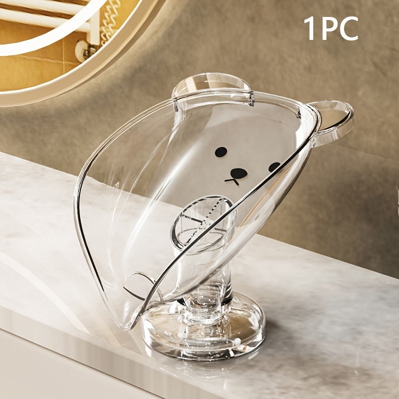 1pc Jabonera Inspirada en Dibujos Animados con Ventosas Fuertes - No Requiere Taladro, Diseño de Auto-Drenaje, en Forma de V, Transparente y Gris, Ideal para Baño, Barco, RV, Soporte para Jabonera