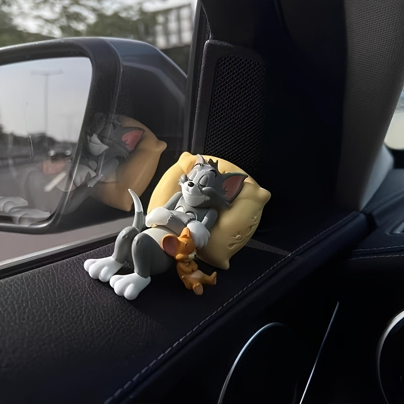 Decoración de auto con diseño de caricatura de los adorables gato y ratón, Tom y Jerry, artesanal y sin necesidad de energía