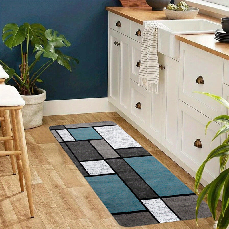 1 pieza de alfombrilla de cocina suave y espesa, lavable en máquina, alfombrilla rectangular de poliéster para entrada, sala de estar, lavandería, baño - Decoración interior con patrón geométrico elegante, alfombrilla de baño | Alfombrilla con patrón geo
