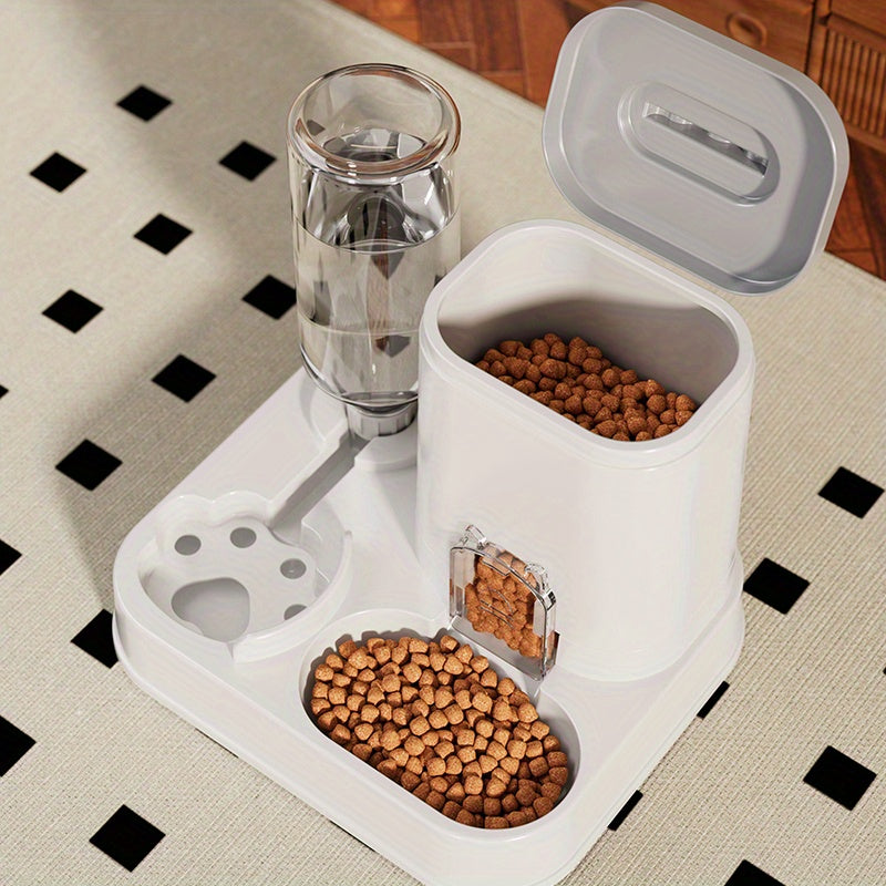 Dispensador automático de agua para gatos y perros con comedero integrado, capacidad de 1 a 10 litros, sin pilas, diseño moderno en blanco para fácil limpieza e hidratación, solución duradera para mascotas, alimentador automático, accesorio elegante, con