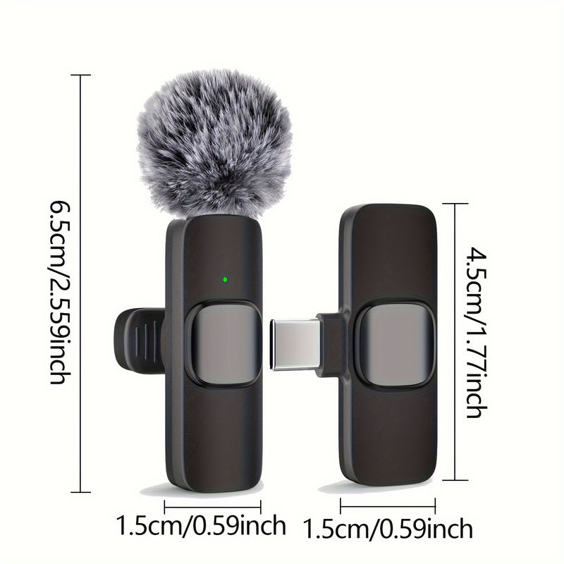 Sistema de micrófono lavalier inalámbrico con clip, omnidireccional, USB-C, grabación de un toque, carga USB, con batería de polímero de litio recargable, para streaming y videoconferencia