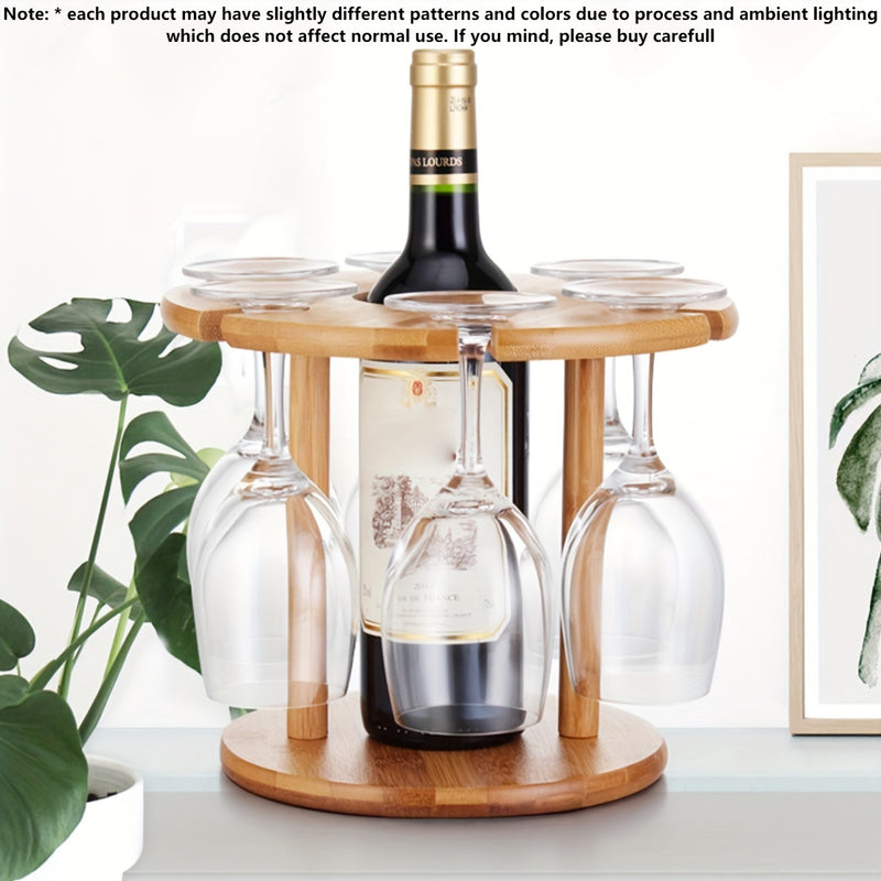 Soporte Elegante para Copas de Vino de Bambú - Diseño Redondo de Doble Capa para Decoración de Bar en Casa y Sala de Estar