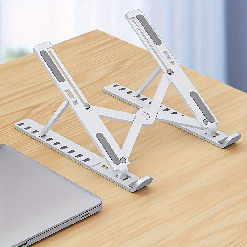 1 Soporte Portátil Plegable para Laptop - Base de Enfriamiento Ajustable en 10 Niveles, Diseño Ahorrador de Espacio Compatible con Todos los Computadores, Blanco, Estructura Resistente, Material Plástico
