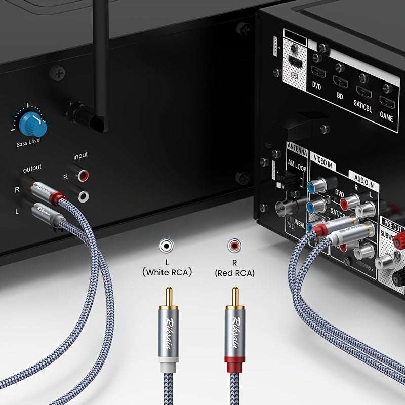 Cable de Audio Chapado en Oro para Transmisión de Música Sin Pérdidas - Conector de Sonido Trenzado de Nylon de Alta Fidelidad 2RCA Macho a Macho con Baja Interferencia, Adecuado para DVD, TV, Cine en Casa, Juegos, Altavoces