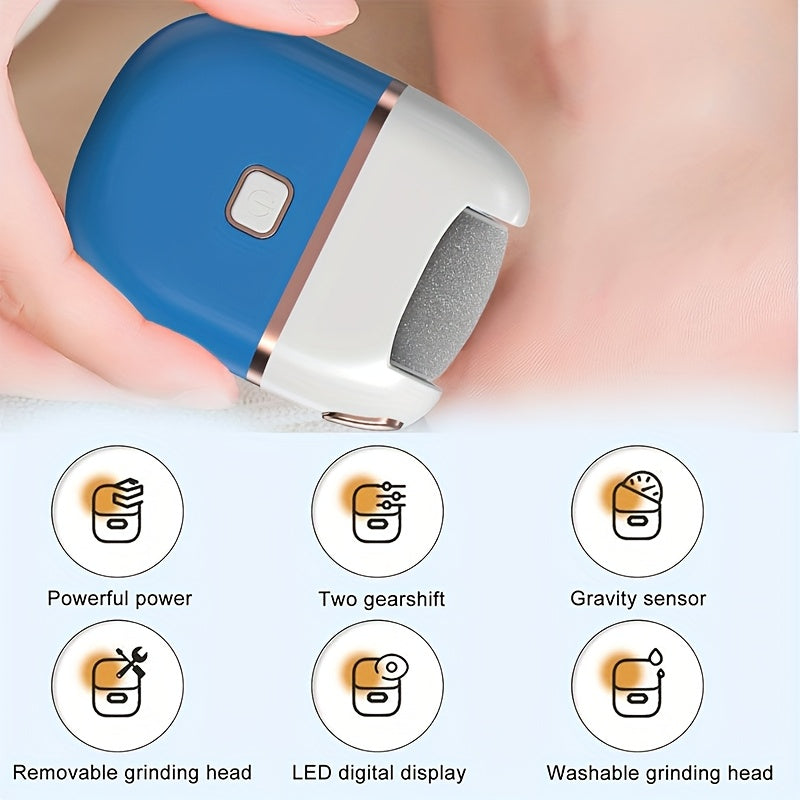 Piedra de pimienta eléctrica ajustable - Carga rápida USB, cabeza de arena de cuarzo desmontable para exfoliar y curar los talones, suave para tonos claros, herramienta portátil para limpiar los pies con cabezas intercambiables, eliminador de pies, rutin