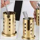 Caja organizadora de utensilios de cocina de acero inoxidable dorado, con soporte para palillos, cucharas y cubiertos, con agujeros de drenaje, ideal para herramientas, espátulas, cucharas y cubiertos, decoración de cocina