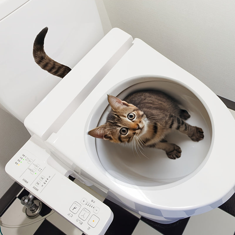 Cubierta de inodoro de gato 3D de un solo uso, estampado de animal, autoadhesivo de PVC, superficie de plástico, con decoración de baño M14555-NL