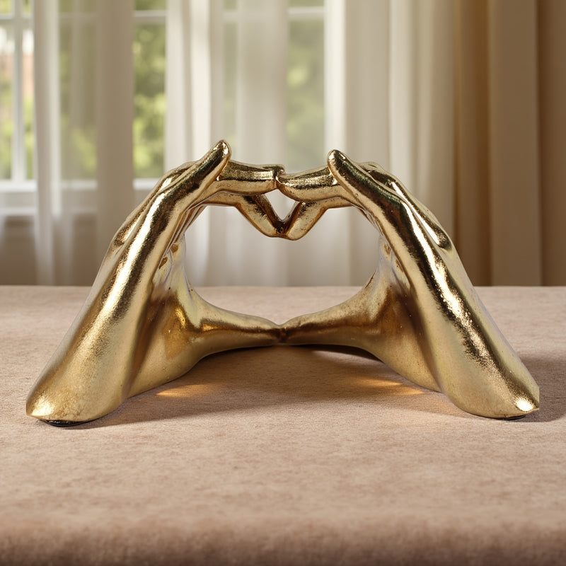 1pc Escultura abstracta de manos de amor en resina dorada, estatua decorativa para interiores/exteriores, acento versátil para la habitación, no necesita energía.