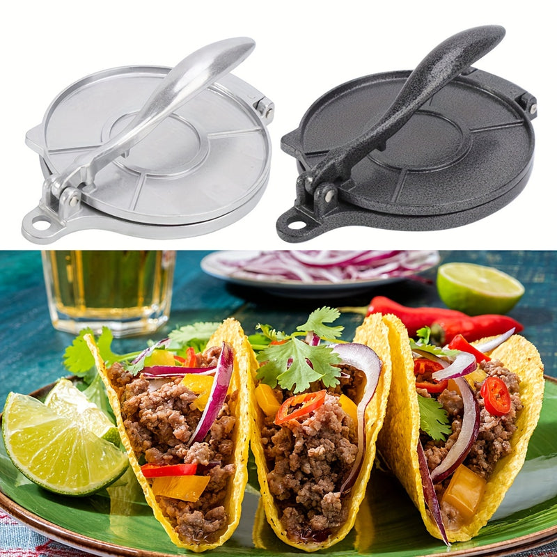 1pc Herramienta de Prensa Manual para Rollos de Maíz DIY - Aleación de Aluminio, Mango Largo, Plegable para Hornear Gofres de Crema y Bolas de Masa, Material Metálico, Uso en Cocina y Restaurante, Ideal para Aficionados a la Cocina Casera