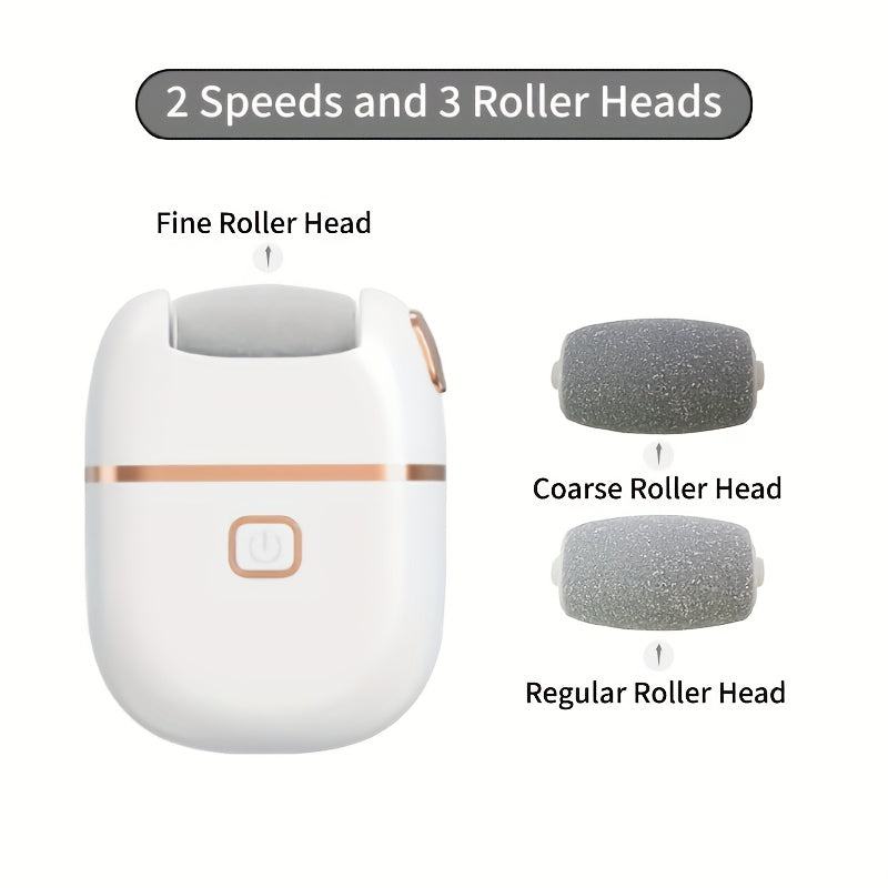 1 pieza, limpiador de pies eléctrico recargable para pies rotos y eliminación - Polimento grueso, 3 cabezas de molienda de reemplazo, 2 configuraciones de velocidad, portátil y fácil de usar con carga USB, cuidado de pies y manos de luz dura beige, FOPCS